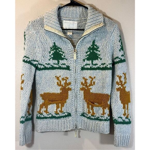Vintage American Eagle Alpaca & Wool Blend Full Zip Moose Sweater Women's Small - Picture 1 of 9